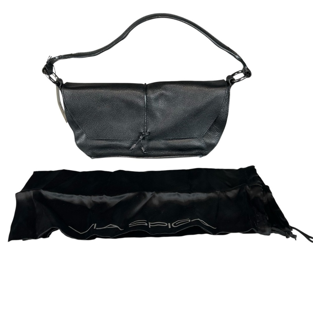 Y2K Via Spiga Shoulder Bag Pebbled Black leather Studded Flap magnetic closure - Picture 2 of 11
